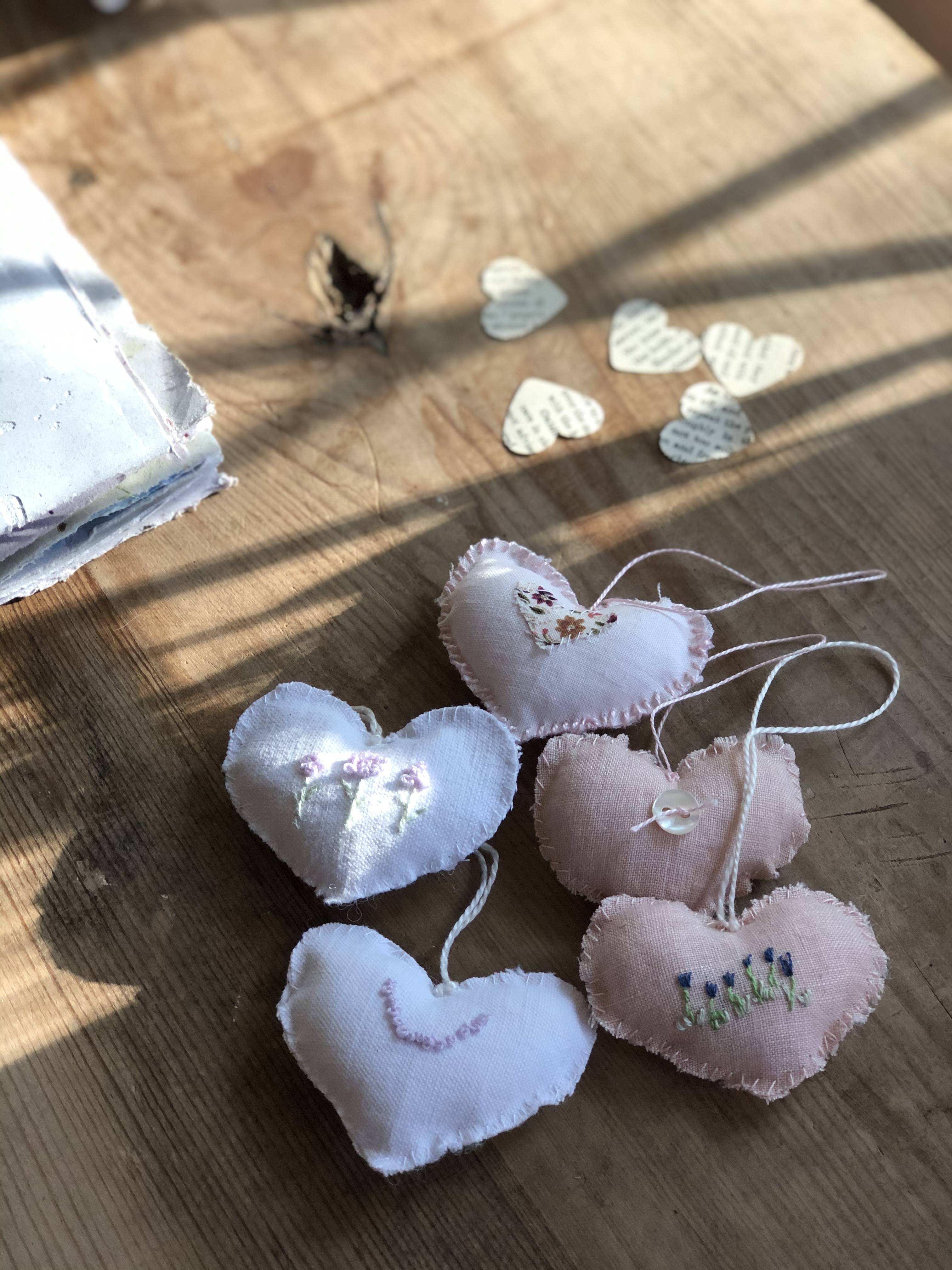 keep crafting and carry on fabric mini hearts