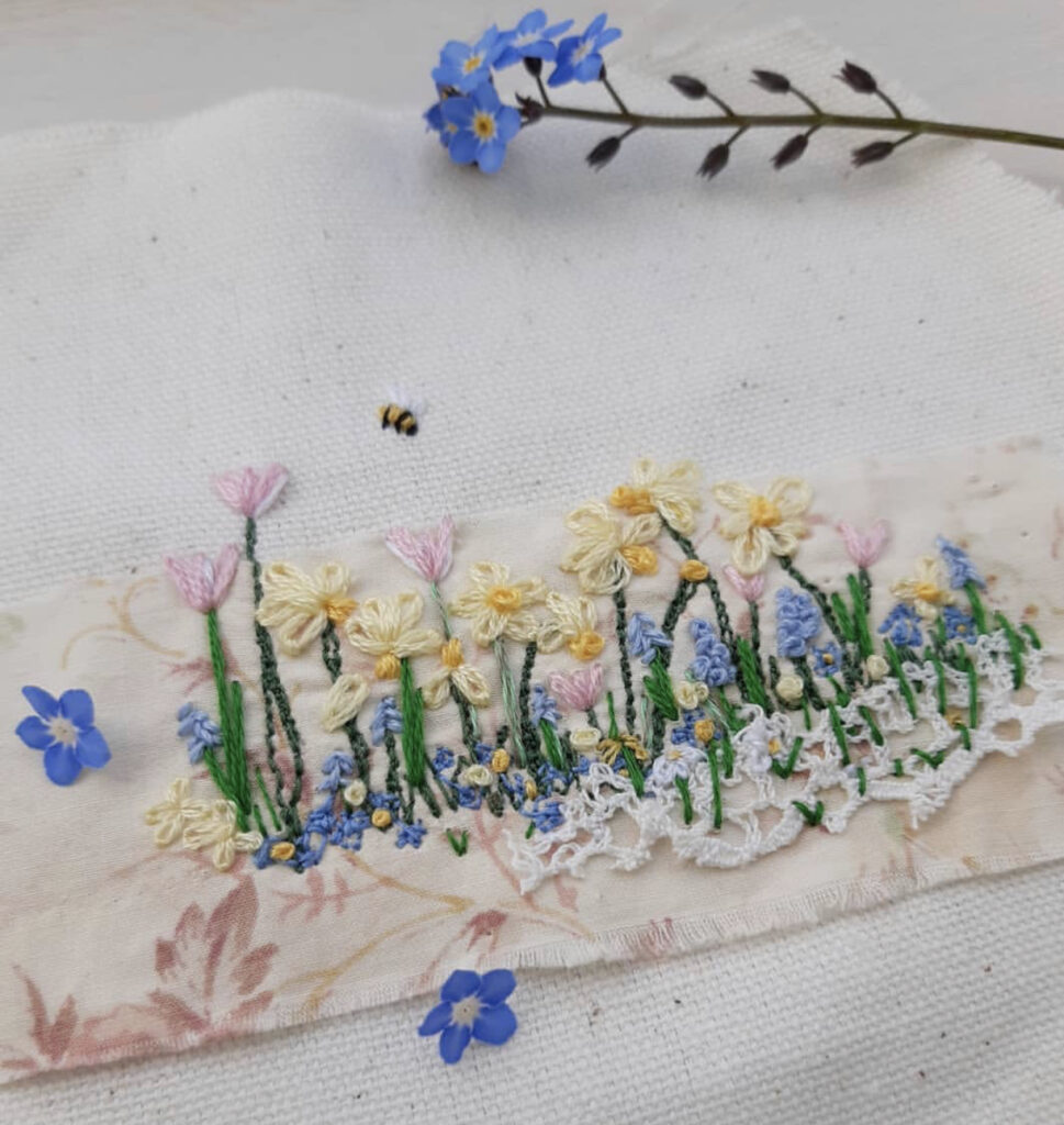 beautiful spring flower embroidery