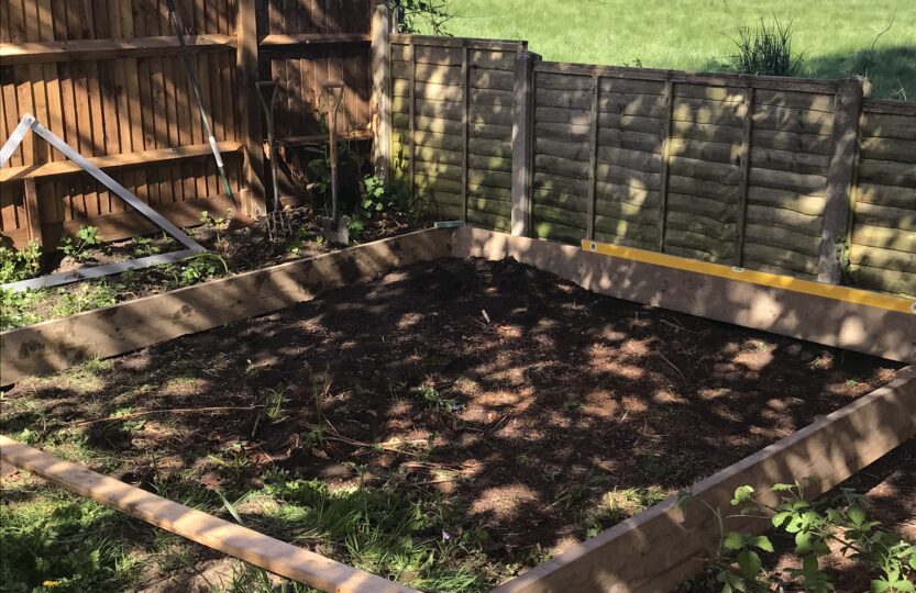 preparing the ground for a small garden terrace