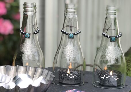 DIY glass candle centrepiece with tealights and matches