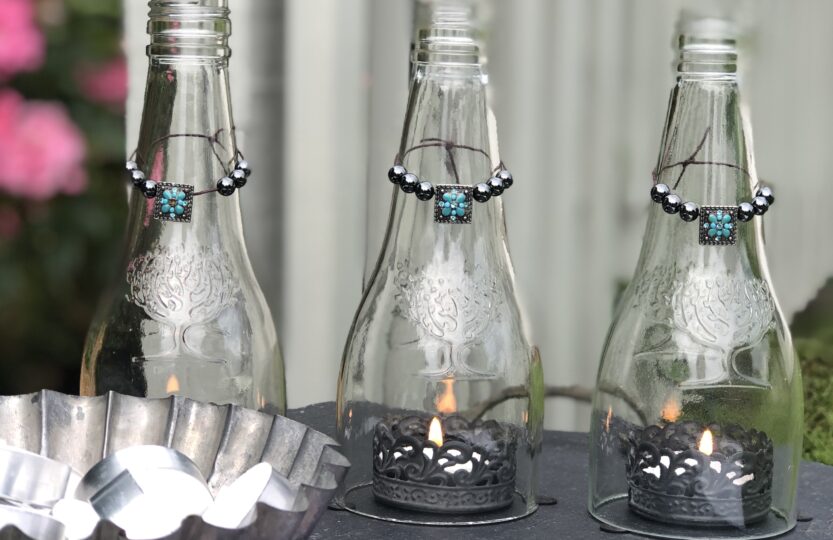 DIY glass candle centrepiece with tealights and matches