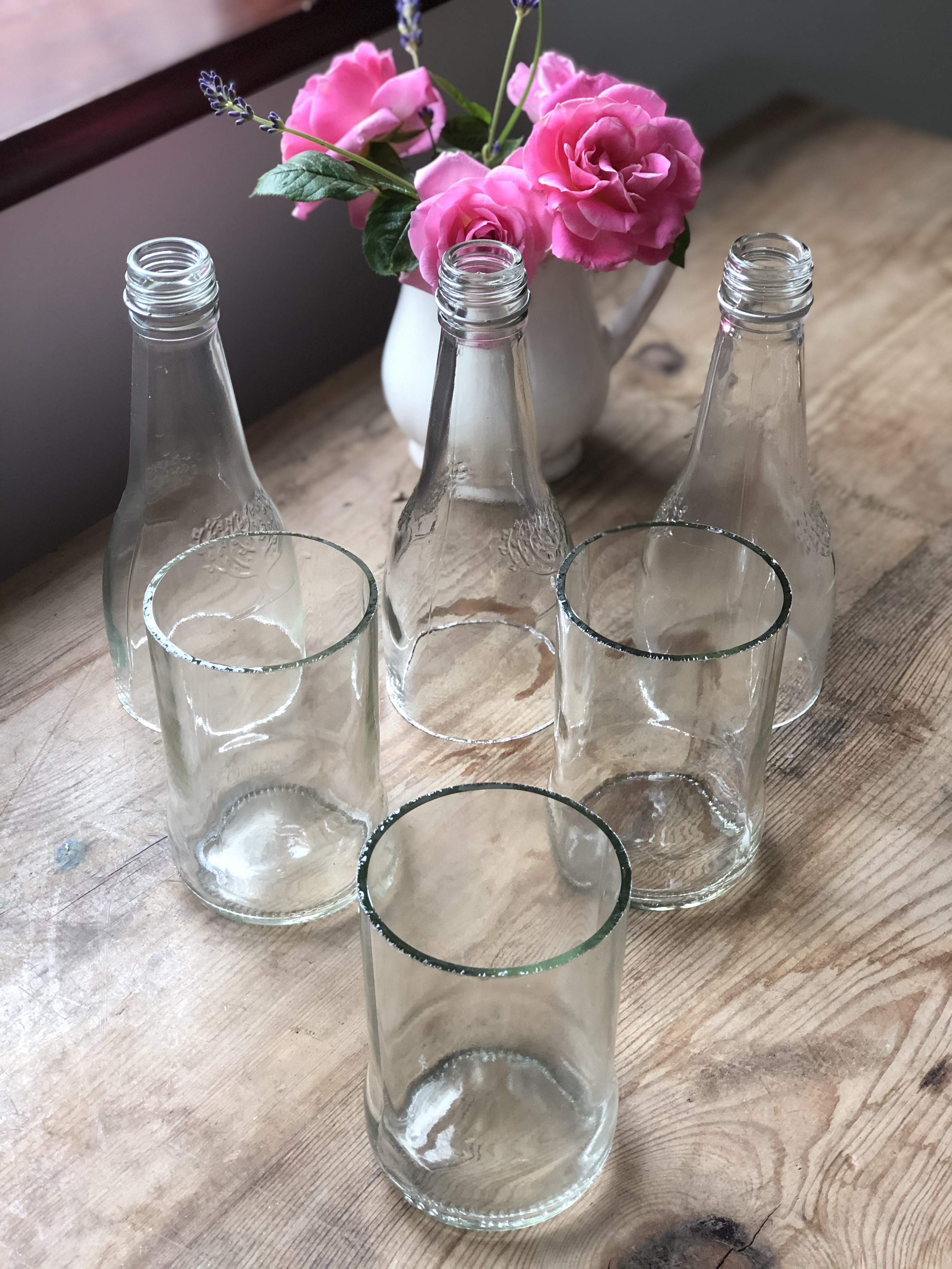 Three split clear bottles