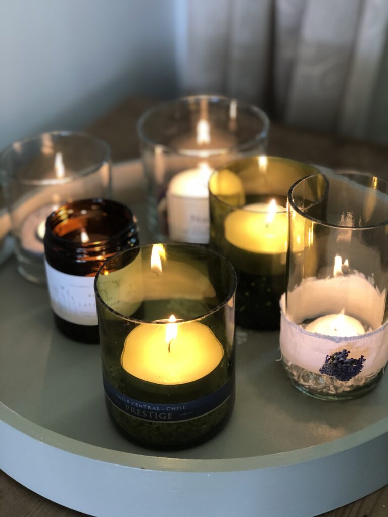 how to reuse wine bottles and glass as candle votives