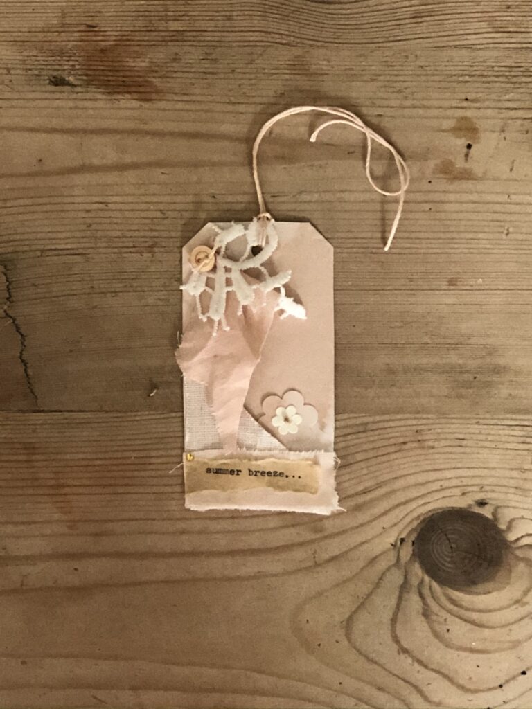 gift tag made with avocado dyed fabric