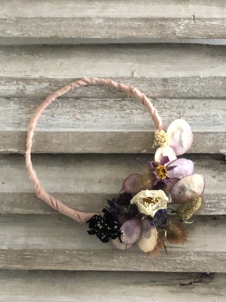 a beautiful mini dried flower hoop