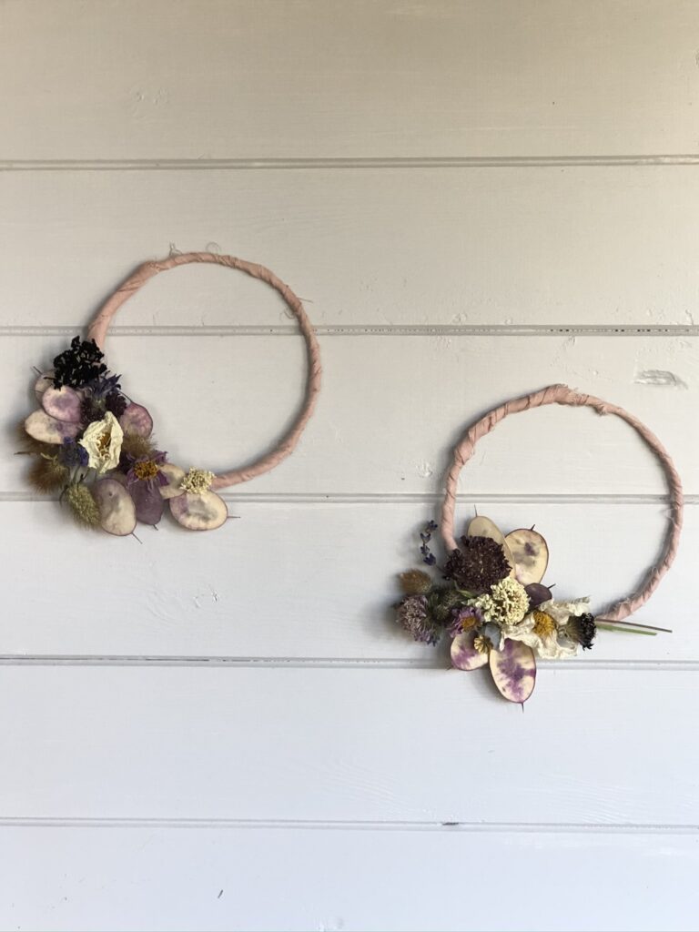 two dried flower hoops