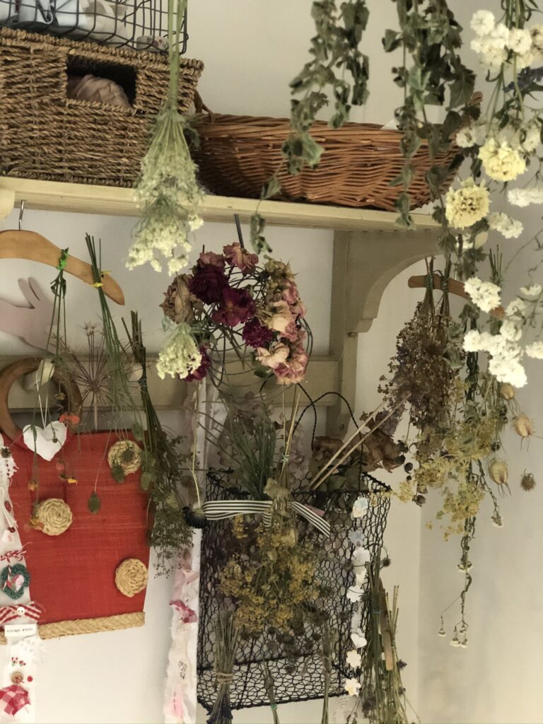 dried flowers and baskets