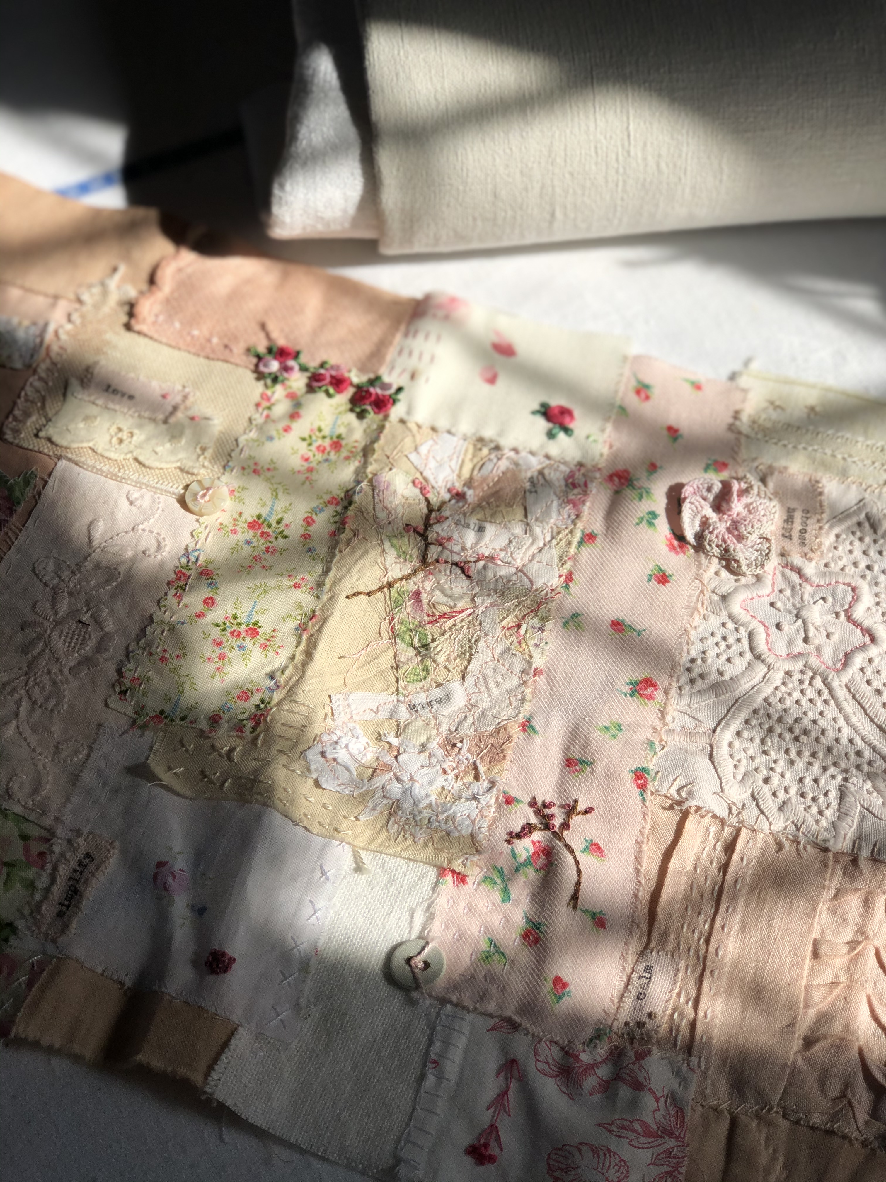 a completed slow stitching project