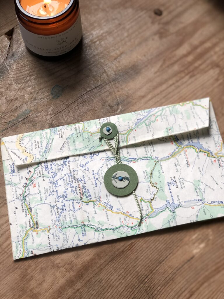 handmade money pouches from vintage map