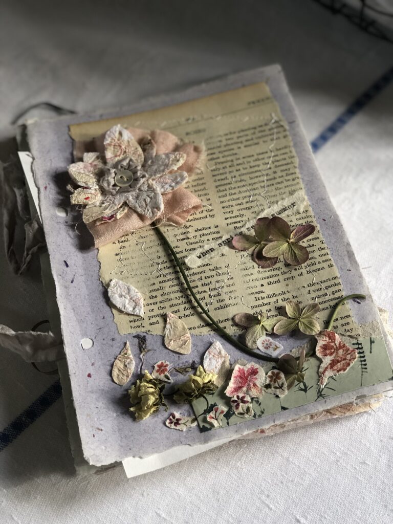 fabric flower journal art