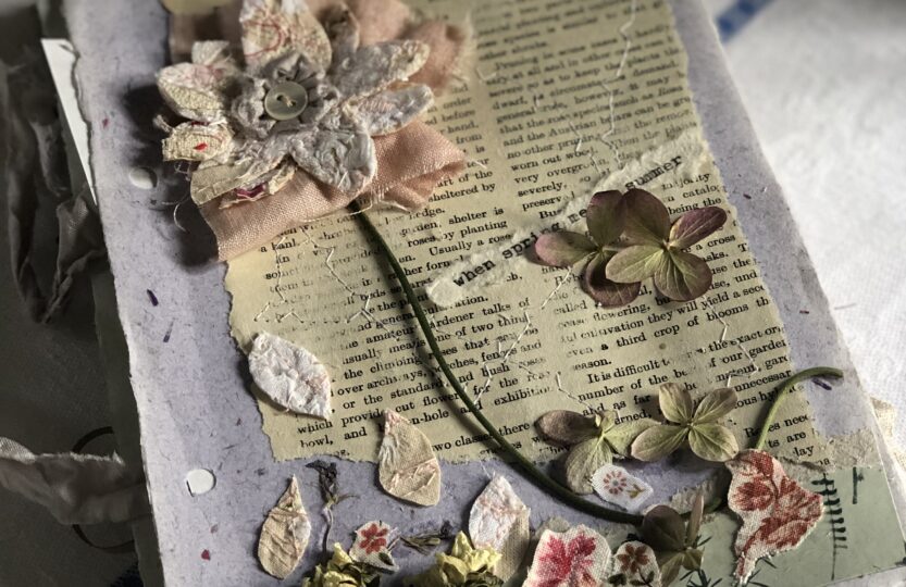 fabric flower journal art