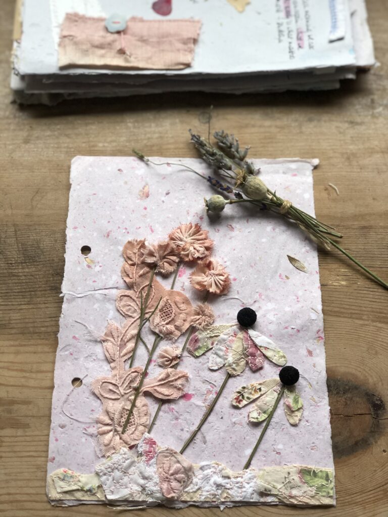 how to make scrap fabric flowers for my journal