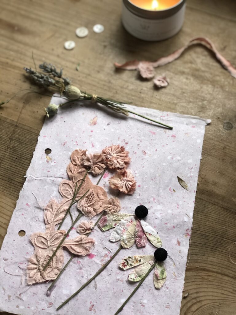 how to make scrap fabric flowers for my journal