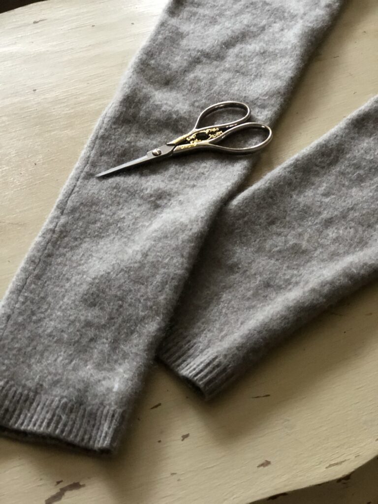 cutting sleeves of cashmere jumper for wrist warmers