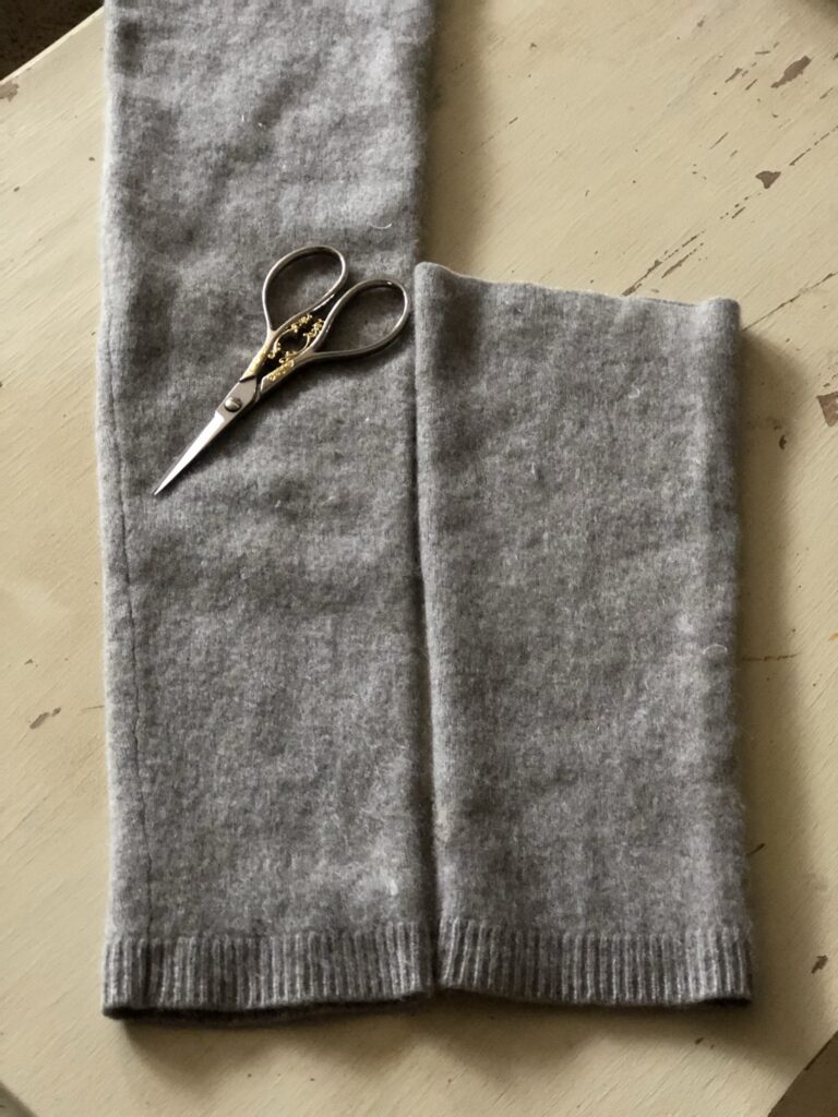 cutting sleeves of cashmere jumper for wrist warmers