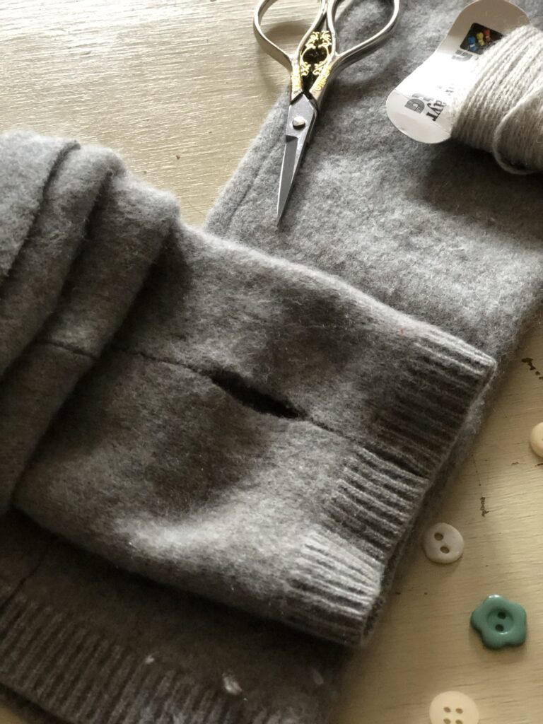 creating an opening for the thumb in homemade wrist warmers