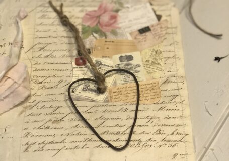 vintage ephemera and rusty wire heart