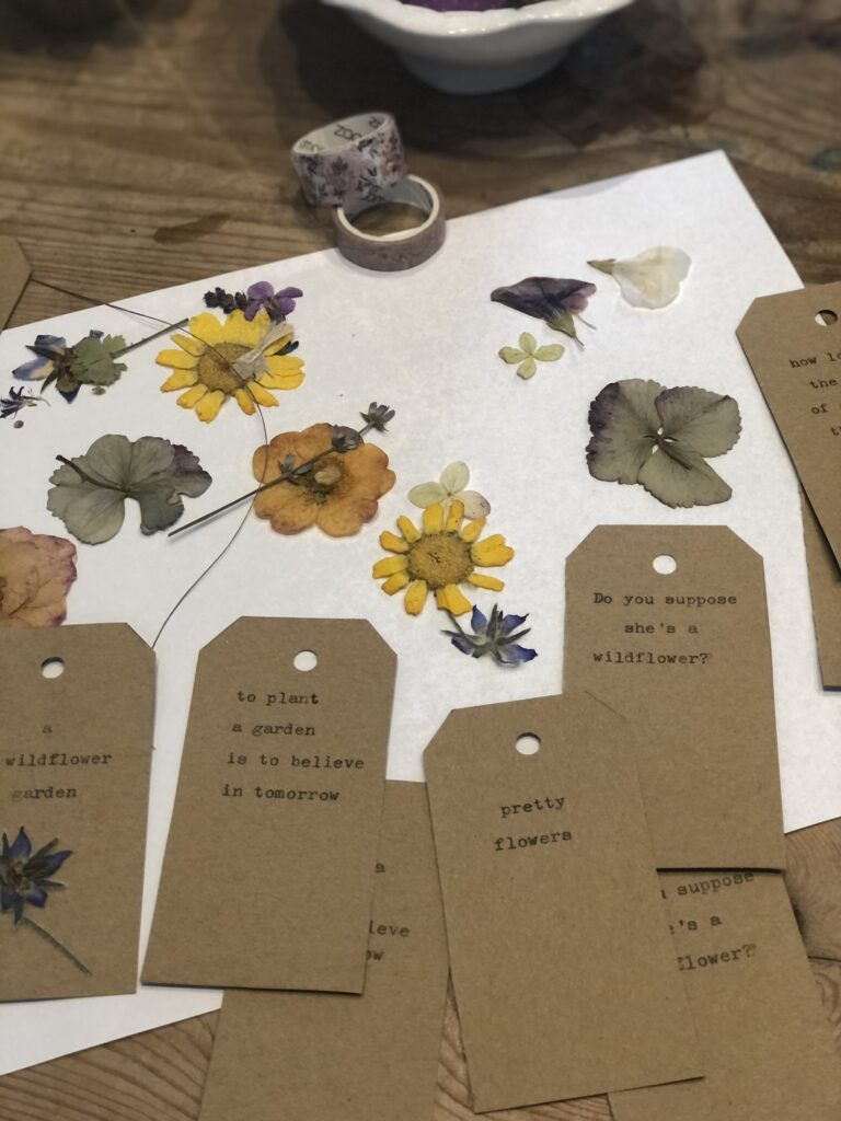 making gift tags with dried flowers