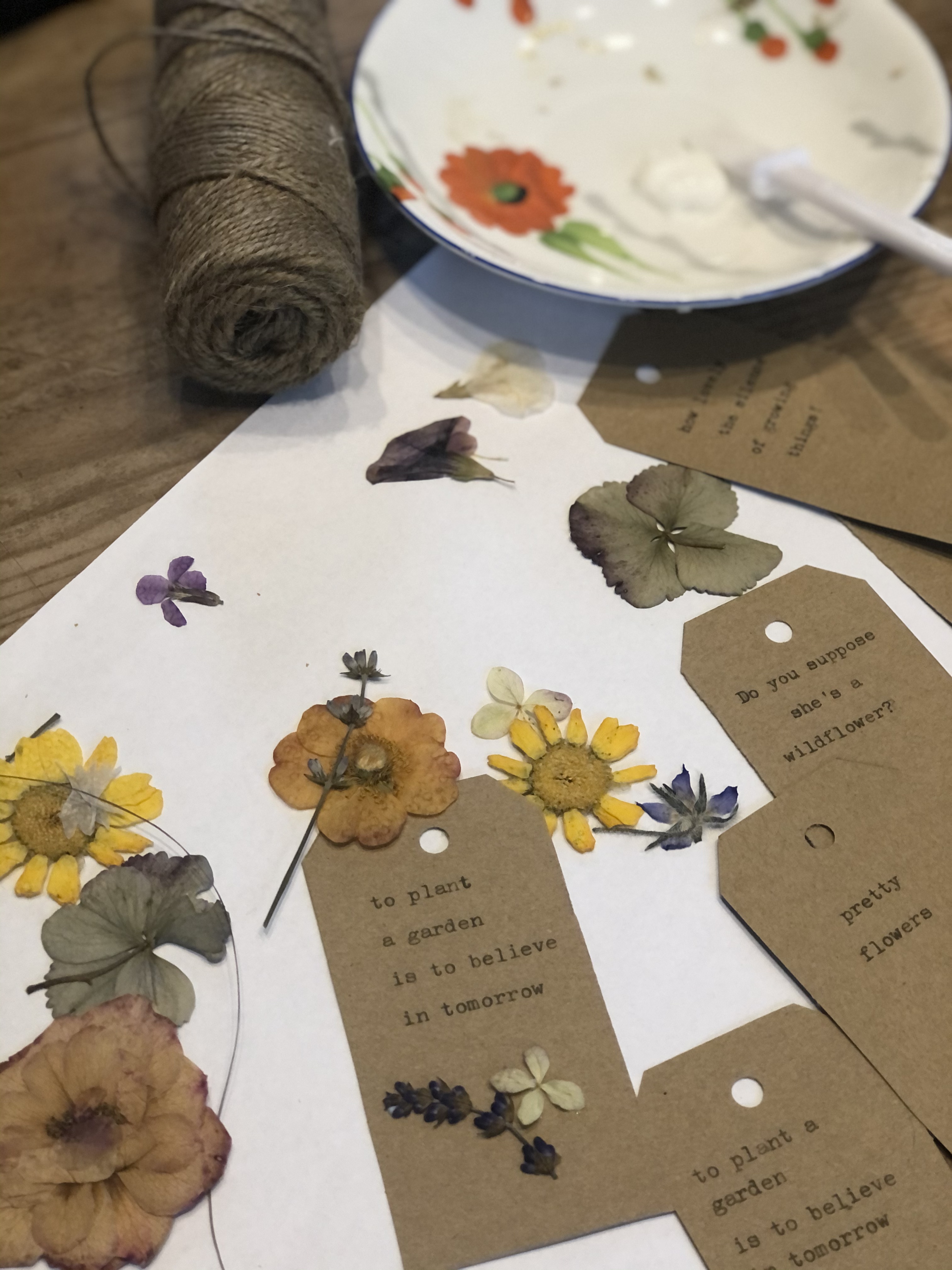 making gift tags with dried flowers