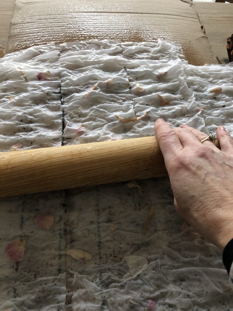 rolling pin on homemade seed paper