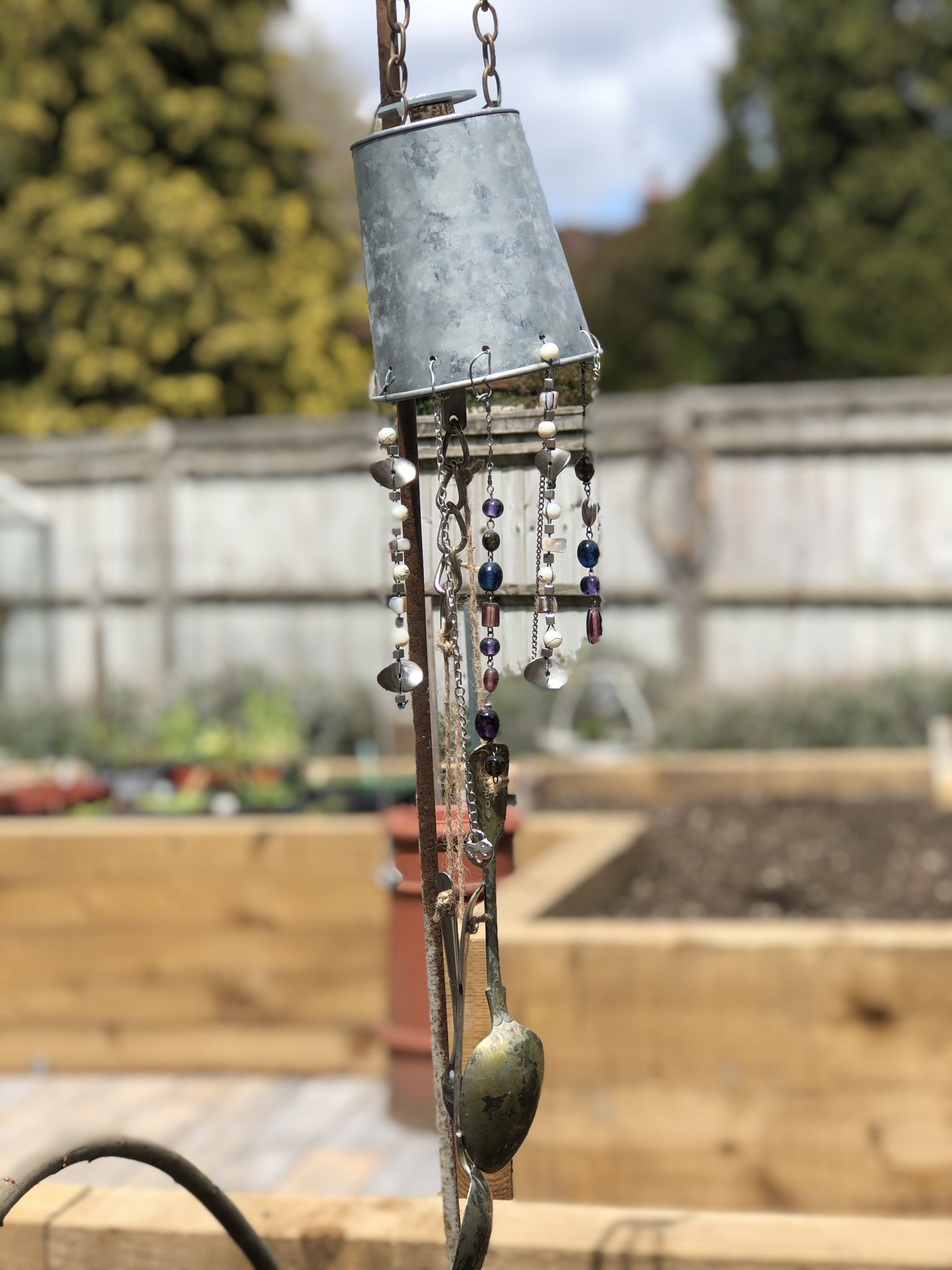 Wind Chimes in situ 1 - How to make a DIY Bird Scarer - or is it a recycled wind chime...