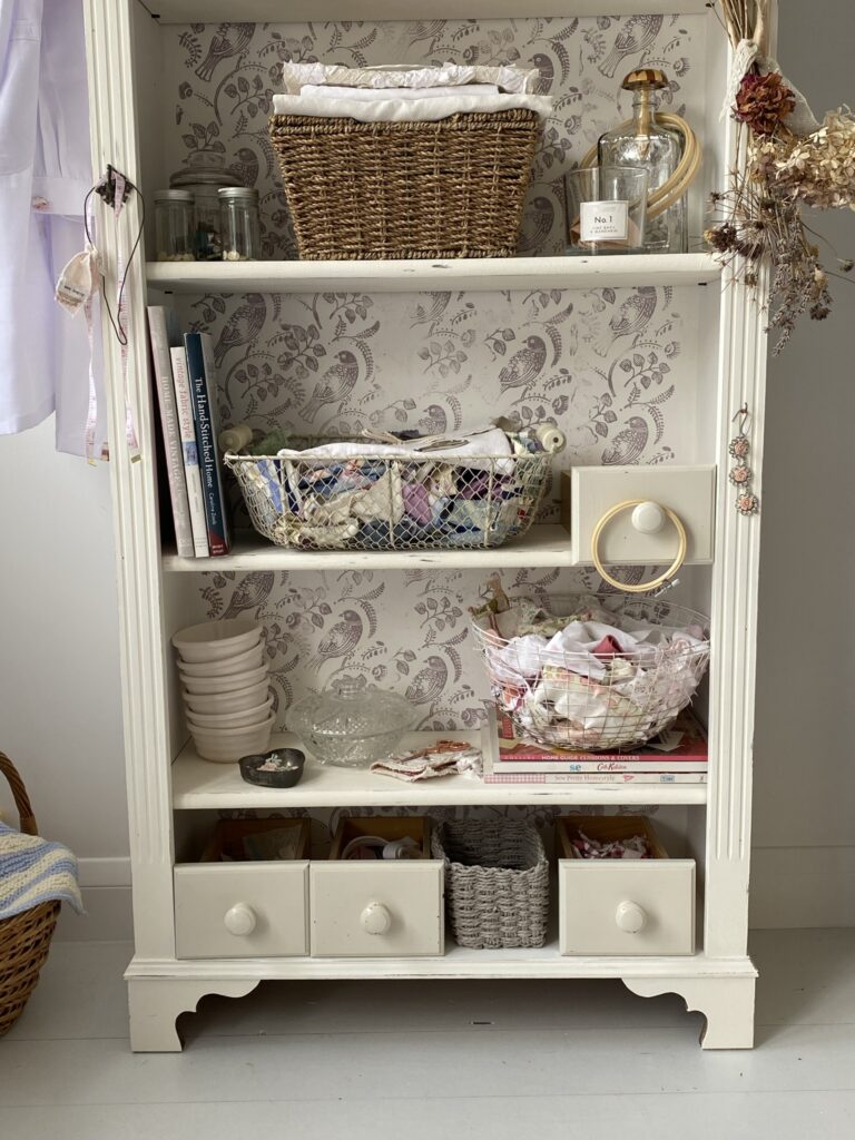 Upcycling a bookcase for storage for a sewing room