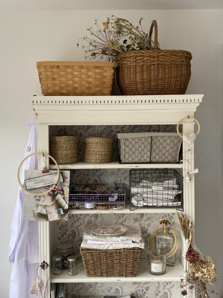 Upcycling a bookcase for storage for a sewing room