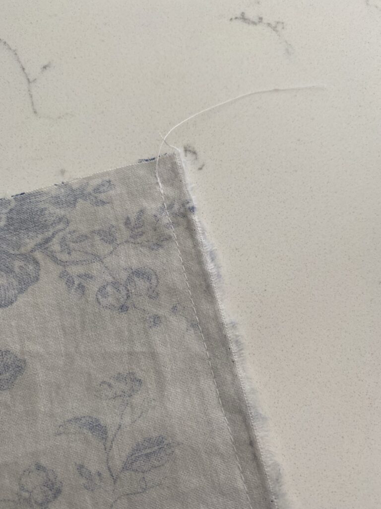 creating a seam with pretty blue fabric