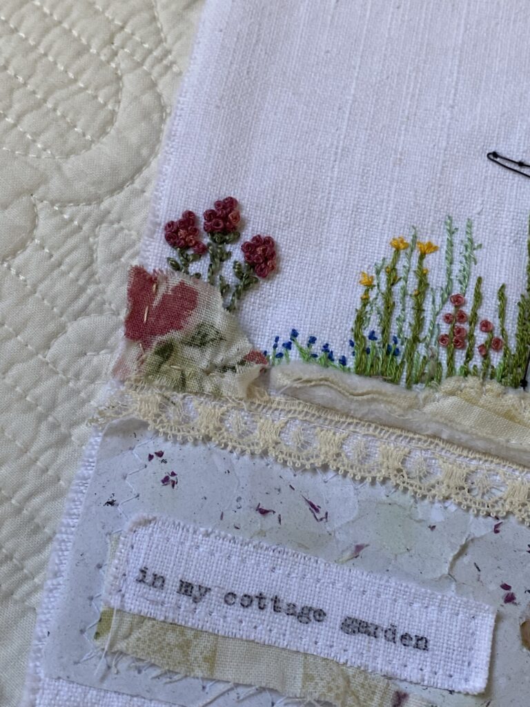 flowers in the garden embroidered in wall art hanging