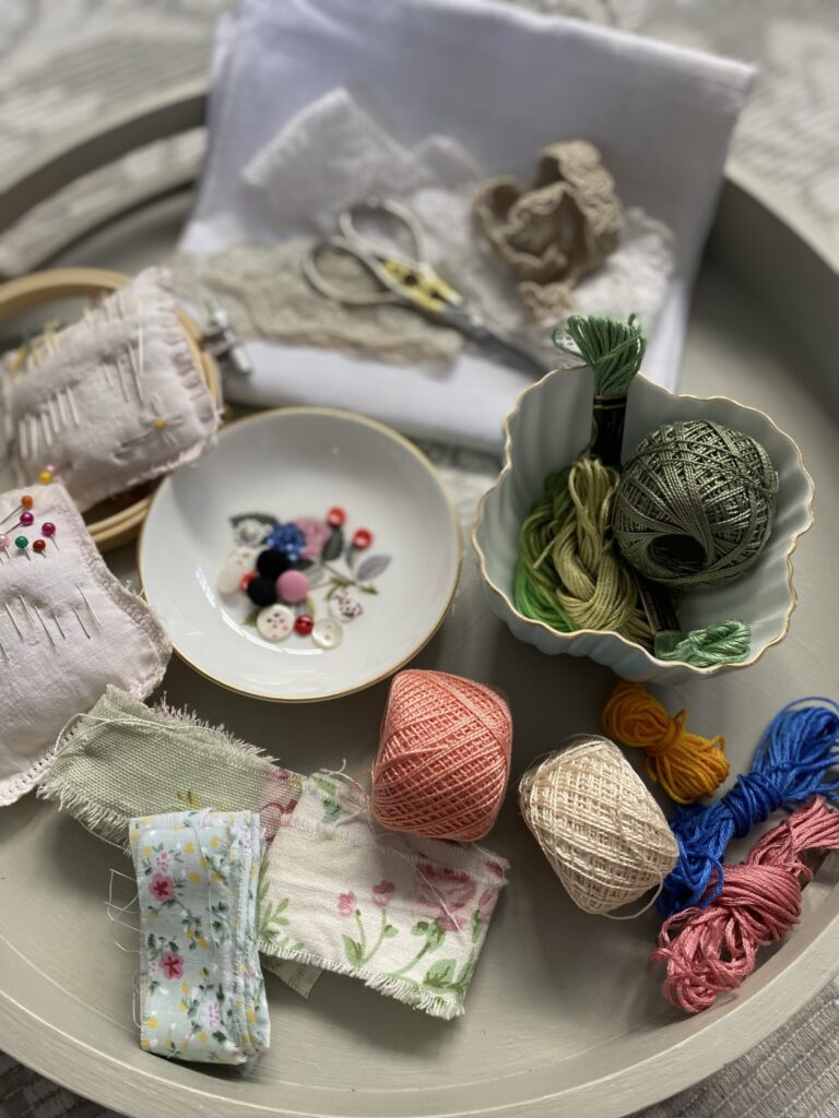 embroidery floss and materials flat lay