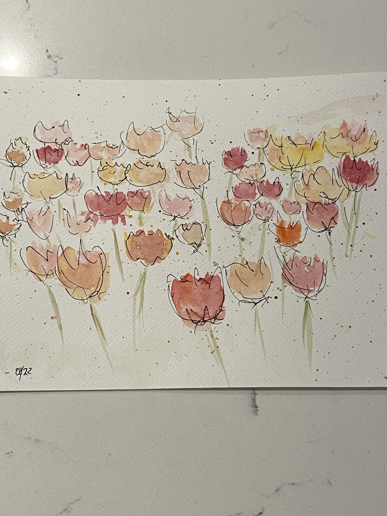 beginners watercolour painting of tulips