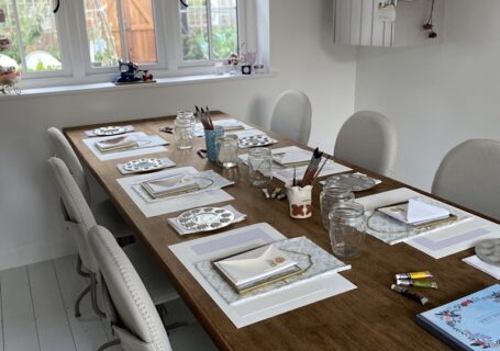 craft table set for delegates in studio