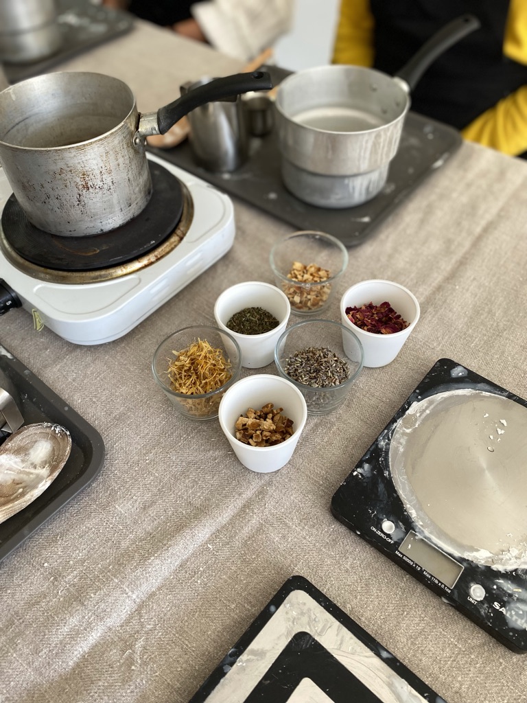 pans and hot plates and seasonal pot pourri for making soy candles